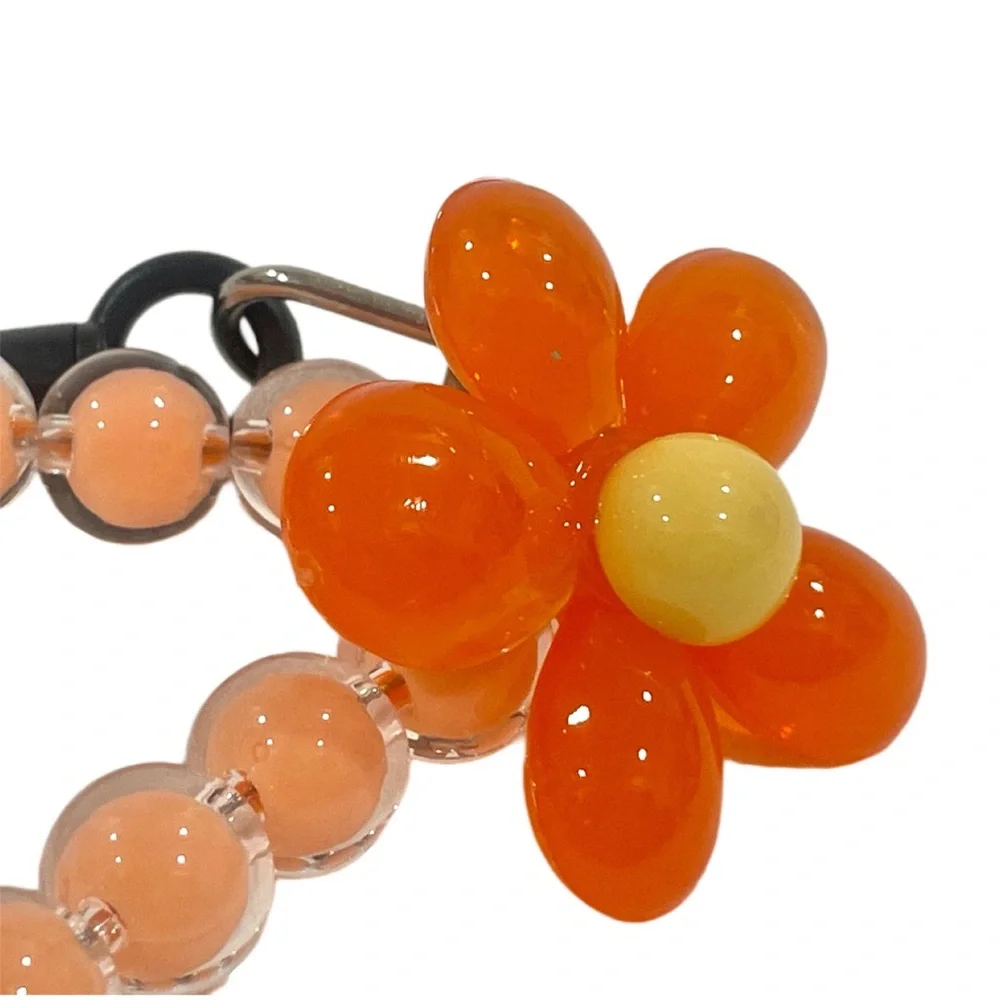 🎁 Kawaii Orange Flower Mobile Phone Wrist Lanyard Solid Makaron Beaded Chain